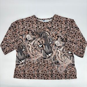 Top Notch Vintage Womens Cheetah Animal Boxy Oversized 80s Retro Top Shirt 22W